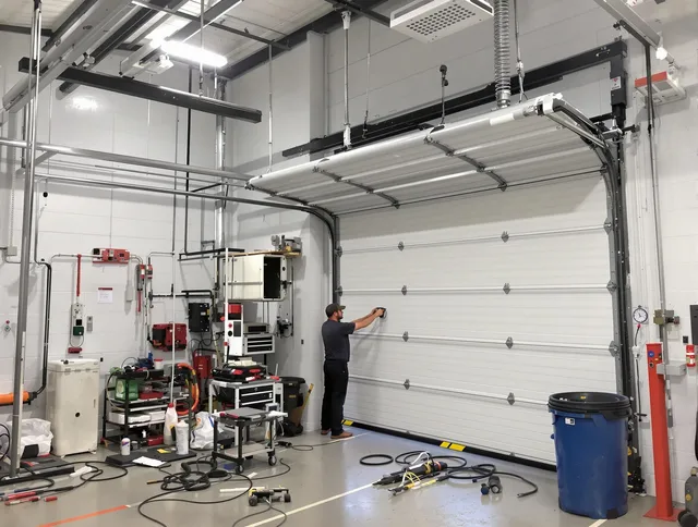 Old Saybrook Garage Door Repair certified technician performing commercial door repair at a Old Saybrook business facility