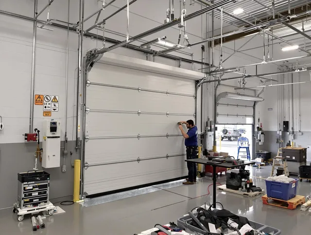Commercial garage door repair being performed by Old Saybrook Garage Door Repair expert in Old Saybrook