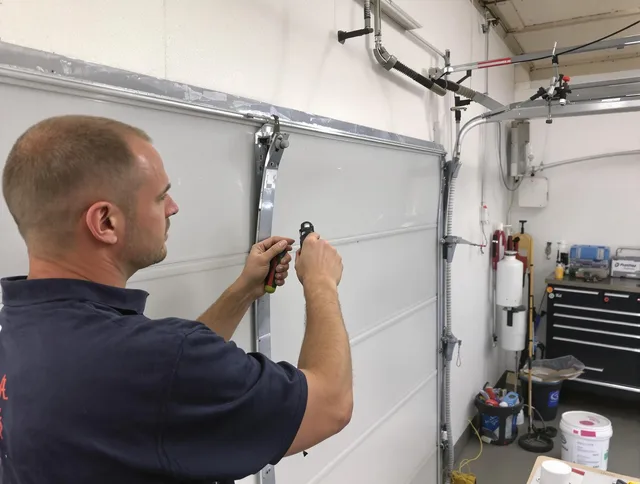 Before and after garage door dent repair by Old Saybrook Garage Door Repair in Old Saybrook