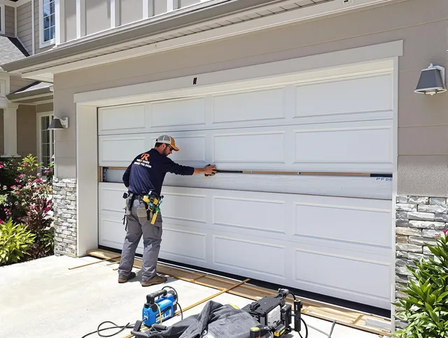 Old Saybrook Garage Door Repair team performing complete garage door replacement at Old Saybrook residence