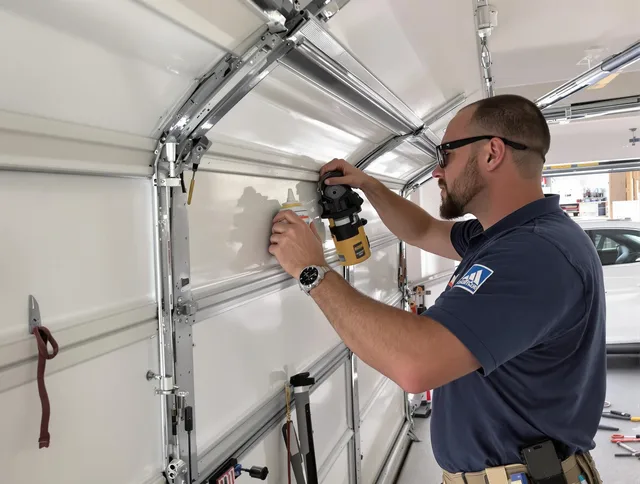 Old Saybrook Garage Door Repair technician quieting a noisy garage door in Old Saybrook