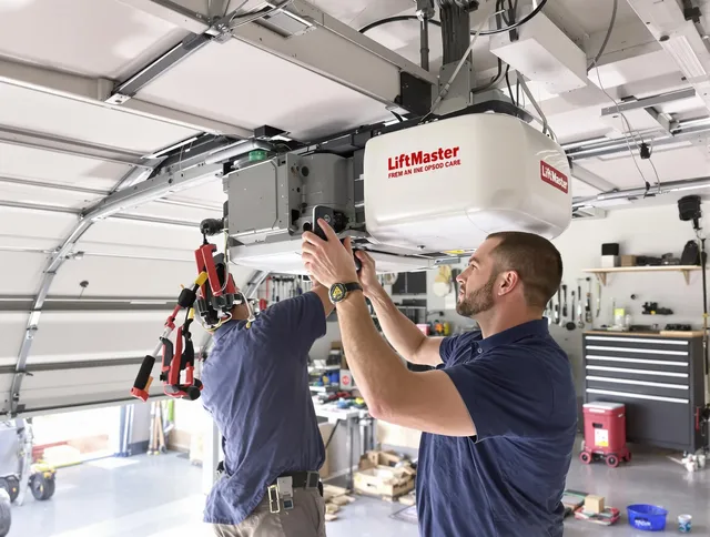 Old Saybrook Garage Door Repair technician performing advanced diagnostics on garage opener in Old Saybrook