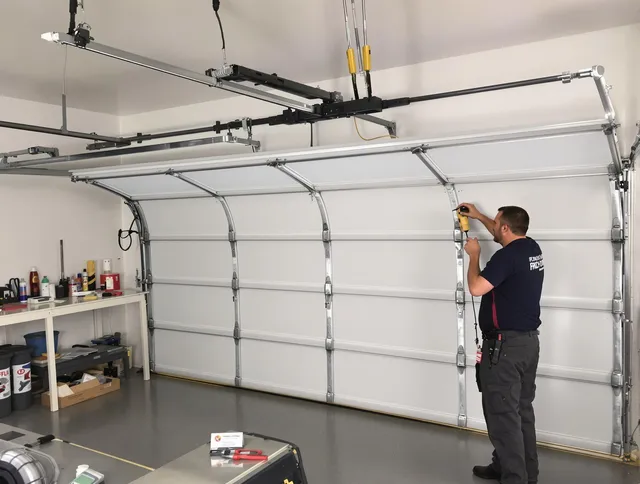 Old Saybrook Garage Door Repair certified technician performing overhead door system repair in Old Saybrook