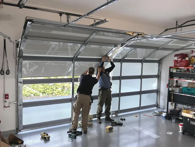 Old Saybrook Garage Door Repair expert performing precise panel replacement on Old Saybrook garage door
